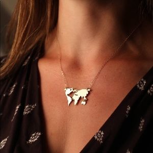 Gold Map of World Necklace